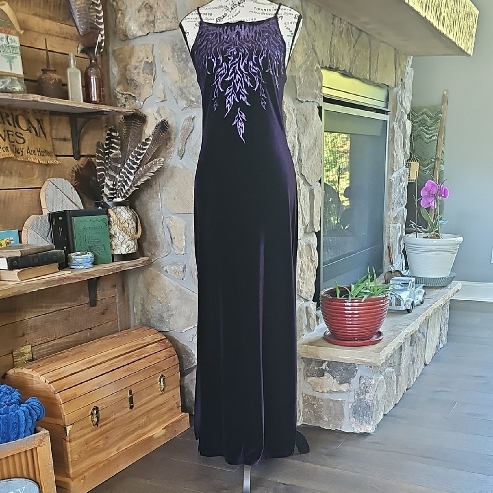VINTAGE VELVET MIDNIGHT PURPLE FLAME DRESS